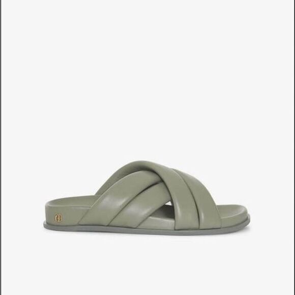 Revolve Anine Bing Lizzie Lamb Leather Slides in Green Khaki Sandals - Picture 3 of 11